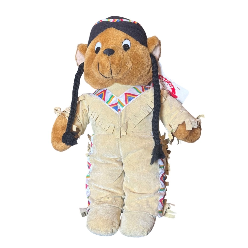 Vintage Goffa Plush Teddy Bear Native American Inspired Outfit Fringed Tan 14"